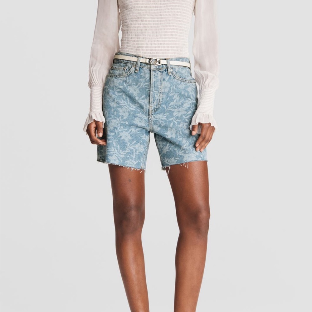 rag & bone Blue Floral Denim Shorts